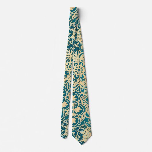 Cravate Élégant Turquoise Vert or Mandala Motif (Dos)