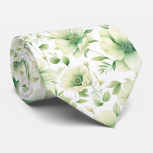 Cravate Elégant Vert Aquarelle Floral Motif