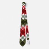 Cravate Élégant vert et blanc Carreau rouge Noël rustique (Devant)
