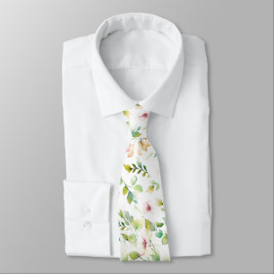Cravate Elégant vert fleurs sauvages d'aquarelle