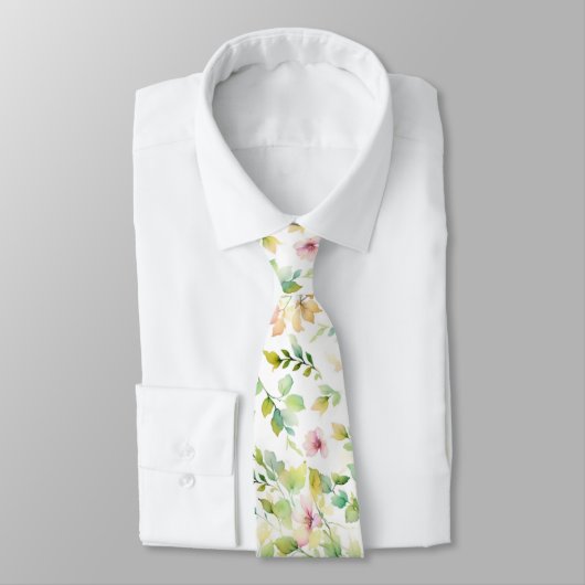 Cravate Elégant vert fleurs sauvages d'aquarelle (Attaché)