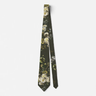 Cravate Élégant Vintage Foncé Floral Olive Vert Sombre
