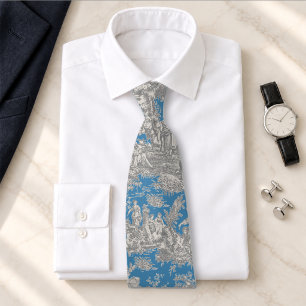 Cravate Élégant vintage turquoise toile de jouy imprimé
