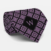 Cravate Élégant violet et noir monogramme arabesque (Roulé)