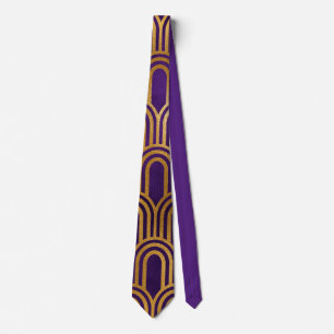 Cravate Elégant violet or Art Déco Motif géométrique