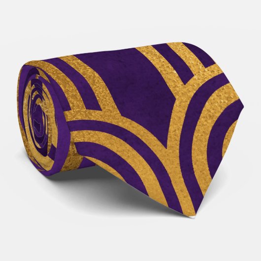 Cravate Elégant violet or Art Déco Motif géométrique (Roulé)