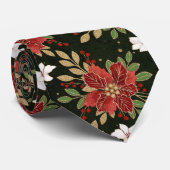 Cravate Elegant Winter Poinsettia on Dark Background (Roulé)