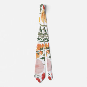 Cravate Elégante aquarelle orange rose fleurs