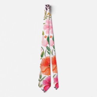 Cravate Elégante aquarelle orange rose fleurs de couleur2