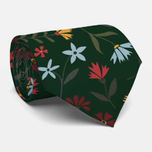 Cravate Elégante aquarelle vert foncé motif floral