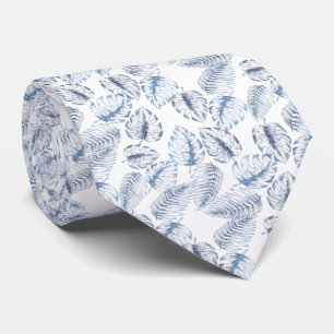 Cravate elegante blanco con hojas azules