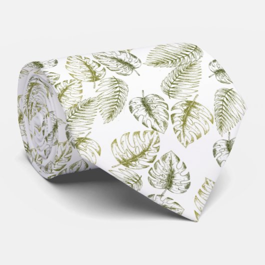 Cravate elegante blanco con hojas verdes (Roulé)