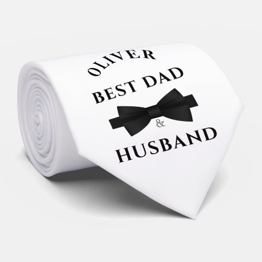 Cravate Elégante Bow Noir Meilleur Papa & Mari Fête du Pèr (Roulé)