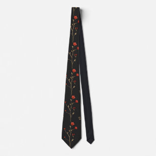 Cravate Élégante branche florale rouge vintage sur fond no