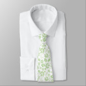 Cravate Élégante chaux pâle Vert et Blanc Fleurs tropicale (Attaché)