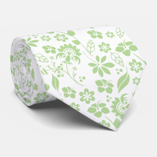 Cravate Élégante chaux pâle Vert et Blanc Fleurs tropicale