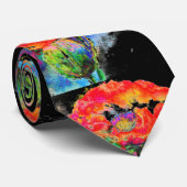 Cravate Elégante couleur abstraite rouge florale noir (Roulé)