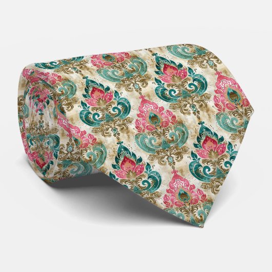 Cravate élégante en rose et turquoise (Roulé)