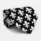 Cravate Élégante Fleur de Lis Motif noir blanc (Roulé)