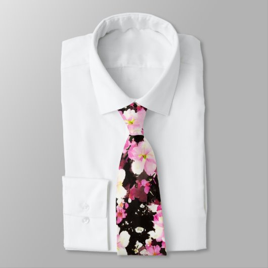 Cravate Élégante fleurs de cerise rose (Attaché)
