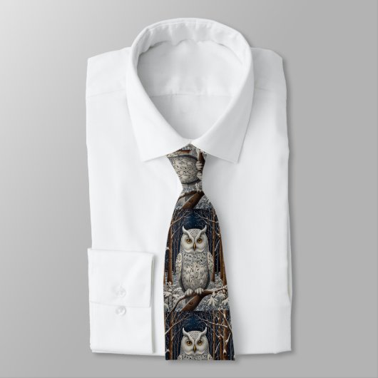 Cravate Élégante forêt d'hiver de chouette blanche boho (Attaché)