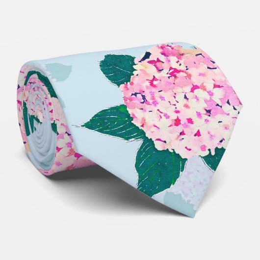 Cravate Élégante Hydrangée Florale rose en floraison (Roulé)