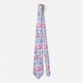 Cravate Élégante Hydrangée rose Bleu (Devant)