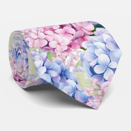 Cravate Élégante Hydrangée rose Bleu (Roulé)