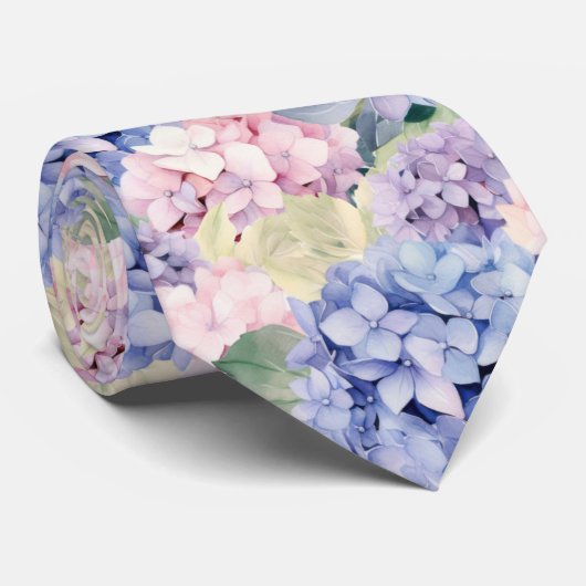 Cravate Élégante Hydrangée violette rose bleu (Roulé)