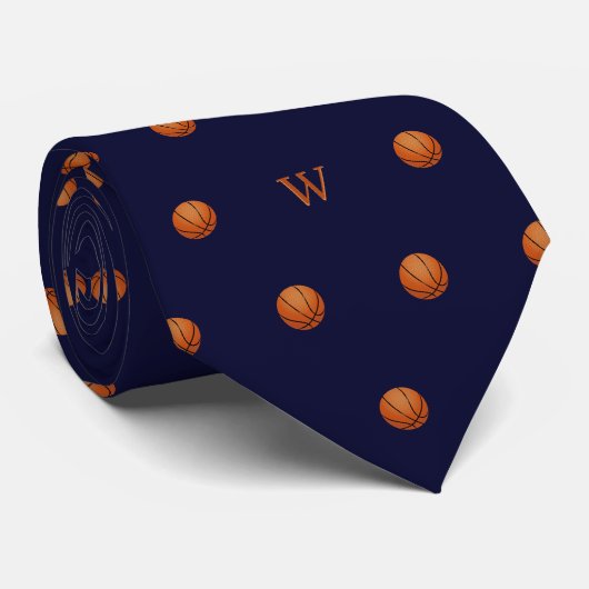 Cravate Élégante initiale monogrammée de basket-ball orang (Roulé)