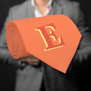 Cravate Élégante Lettre initiale 3D rouge orange   Corail
