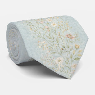 Cravate Élégante lumière bleu vintage botanique