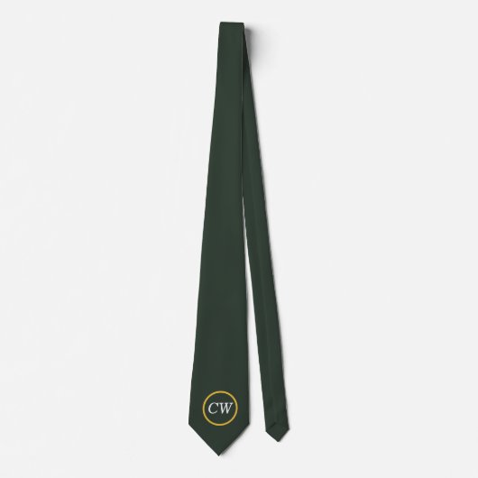 Cravate élégante Monogramme or et vert forêt (Devant)