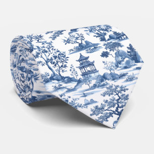 Cravate Elégante Pagode Bleue Chinoiserie Toile