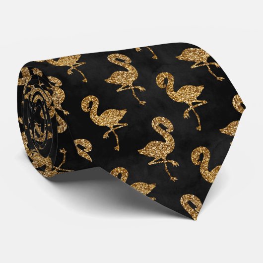 Cravate Élégante Parties scintillant d'or Flamingo Pattern (Roulé)