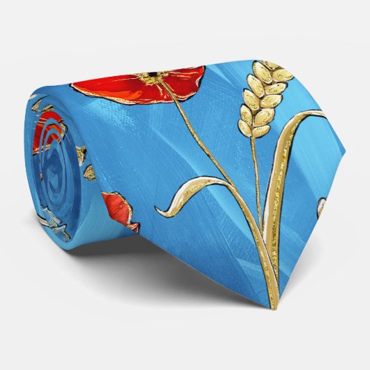 Cravate Élégante Parties scintillant rouge et or Poppies c (Roulé)