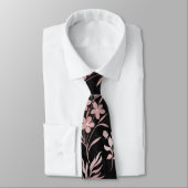 Cravate Élégante Rose Fleurs d'or Noir Botanique (Attaché)