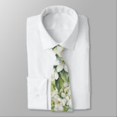 Cravate Élégantes Fleurs Blanches Vertes Mariage du Marié (Attaché)