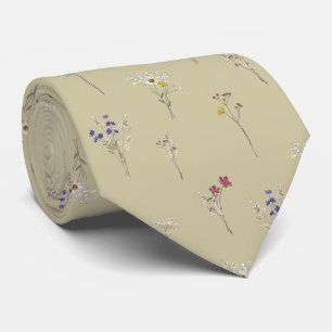 Cravate Élégantes fleurs sauvages botaniques vintage beige