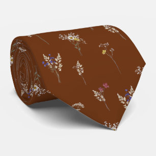Cravate Élégantes Fleurs Sauvages Botaniques Vintage Brun