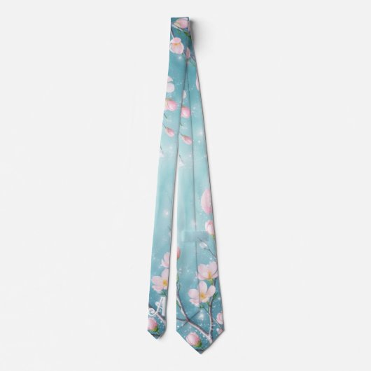 Cravate Élégantes Initiales Fleur de Cerisier Turquoise Ro (Dos)