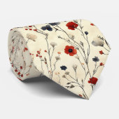Cravate Élégantes tiges florales rouges et fleurs de marin (Roulé)