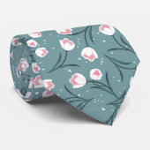 Cravate Élégantes tulipes blanches sur Motif vert pastel (Roulé)