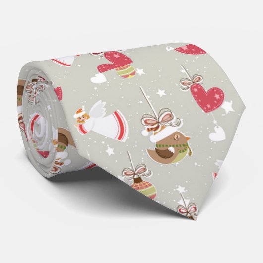 Cravate Éléments de Noël Anges Oiseaux (Roulé)
