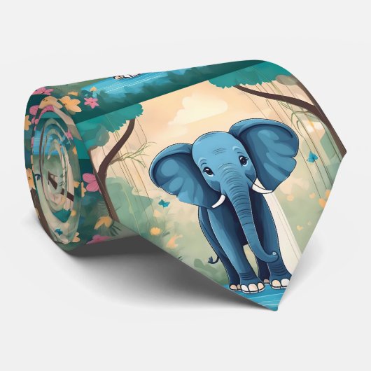 Cravate Eléphant Bébé Bleu Whimsical, (Roulé)