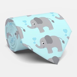 Cravate Éléphant de bébé soufflant les coeurs bleus