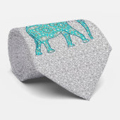 Cravate Éléphant de fleur de mandala - turquoise, gris et (Roulé)