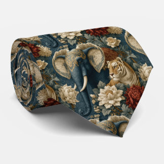 Cravate Éléphant et Tigre Chintz Navy Vintage