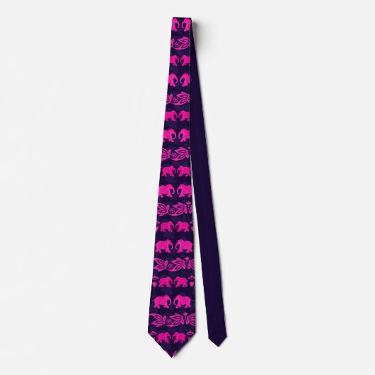Cravate Eléphant ethnique mariage rose et Motif bleu (Devant)