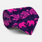 Cravate Eléphant ethnique mariage rose et Motif bleu (Roulé)